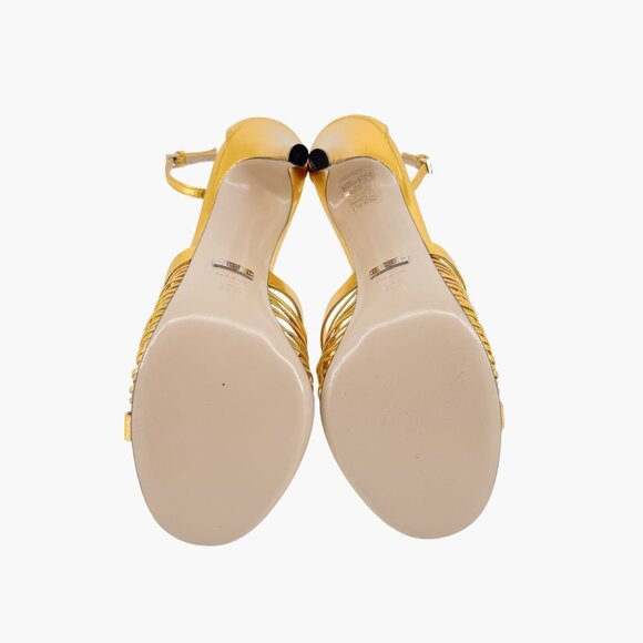 Gucci Crawford Knot Sandals EU 38.5 US 8.5 Gold Leather High Heel Shoe Allie - Picture 3 of 15